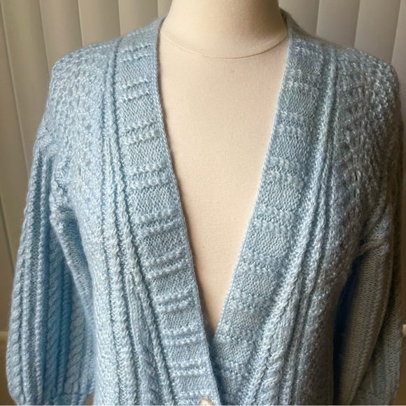 Blue Wool Handcrafted V neck button down Cardigan sweater SZ: M - Picture 7 of 11